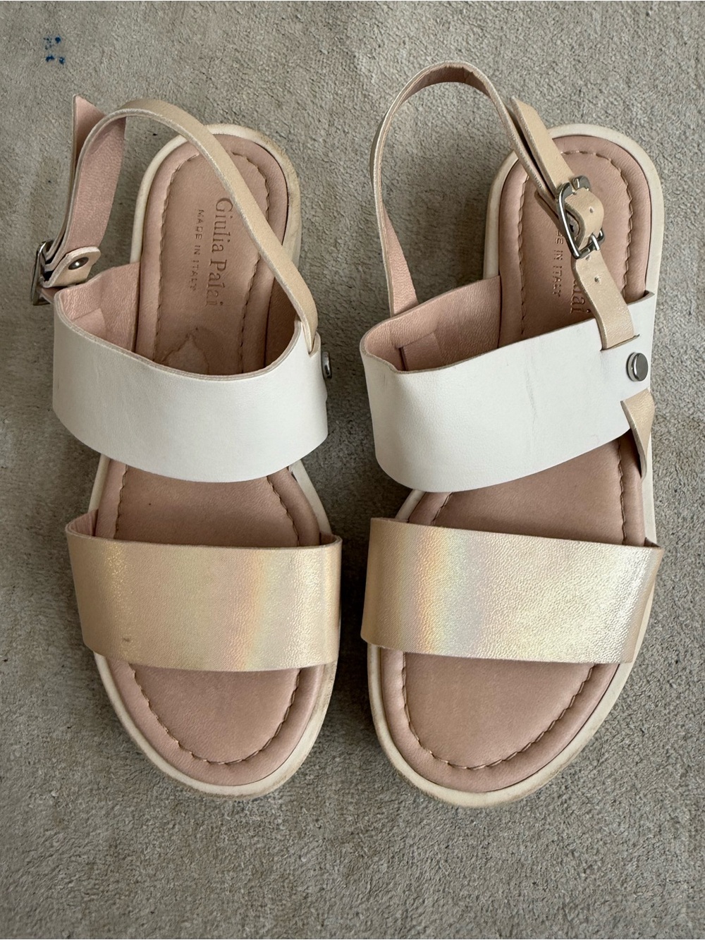 Giulia Palai Italy Cream Gold Leather Girls Sandals EU 34/US 3